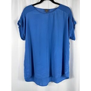 Tommy Bahama Womens‎ 100% Silk Short Sleeve Rolled Cuff Blouse Blue Medium